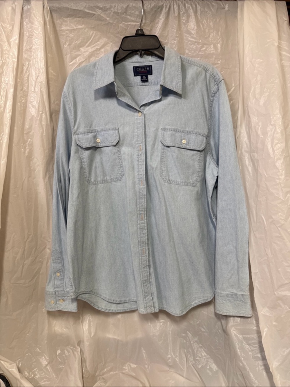 Chaps Light Blue Denim Button-Down Shirt Womens XL